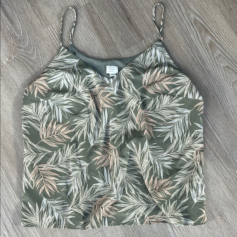 a new day Olive Green Tropical Leaf Spaghetti Strap Cami